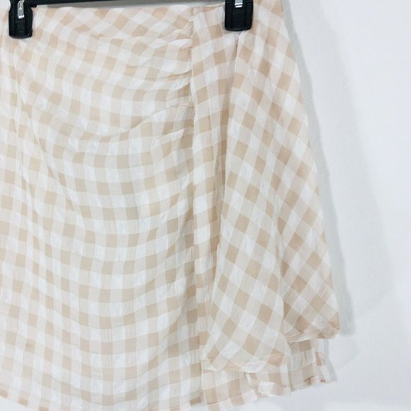 En Saison Pink Gingham Mini Skirt Sz M Side Faux Sash Seersucker Lined Zip - Picture 2 of 9